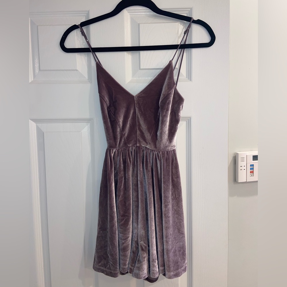 Purple velvet mini romper